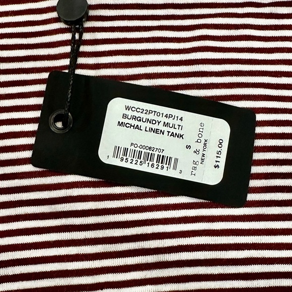 Rag & Bone Michal Crop Scoop Neck Tank, Burgundy Stripe, Small - Picture 6 of 7